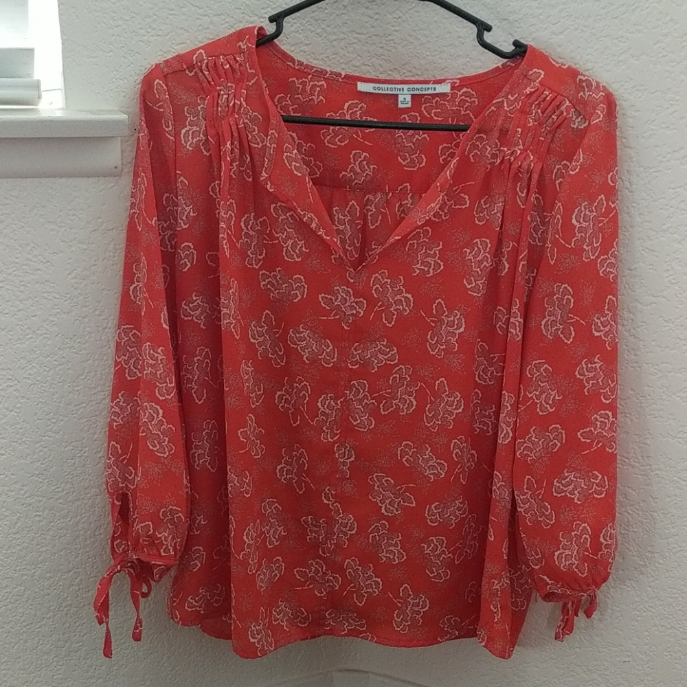 Pheasant blouse, orange with floral prints